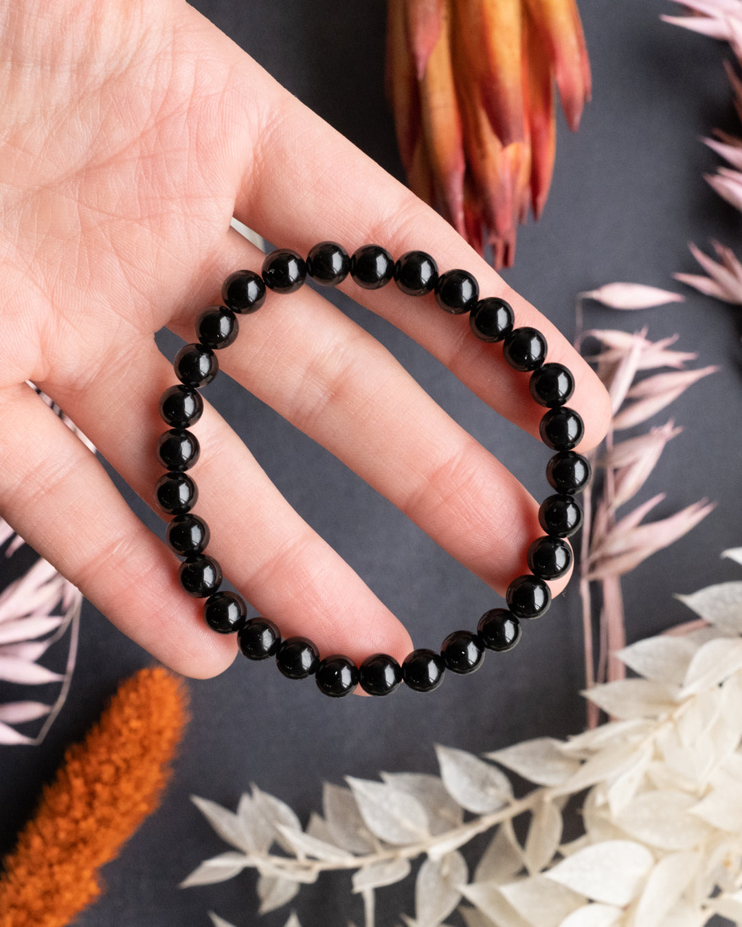Black Tourmaline Round Bead Bracelet - The Healing Pear