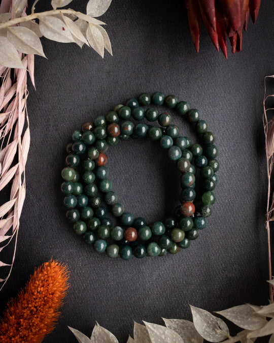 Bloodstone Round Bead Bracelet - The Healing Pear