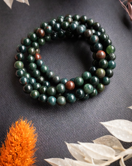 Bloodstone Round Bead Bracelet - The Healing Pear