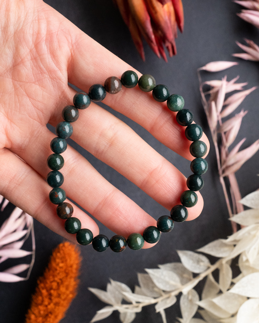 Bloodstone Round Bead Bracelet - The Healing Pear