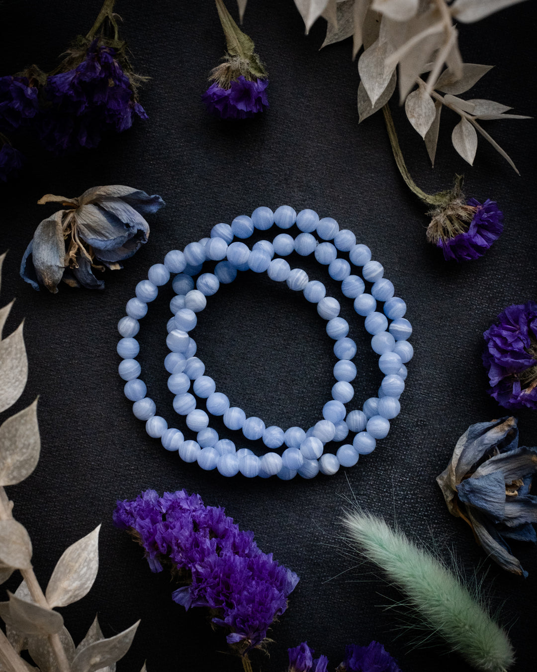 Blue Lace Agate Round Bead Bracelet - The Healing Pear