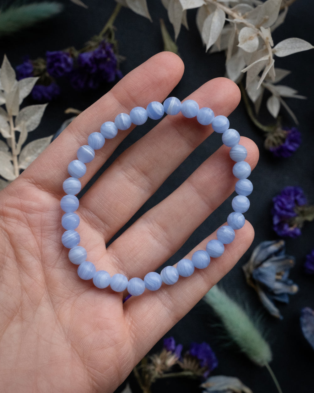 Blue Lace Agate Round Bead Bracelet - The Healing Pear