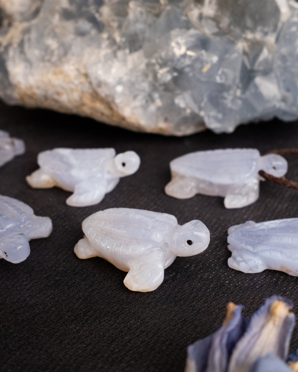Small Blue Lace Agate Hand Carved Leatherback Sea Turtle Necklace - The Healing Pear