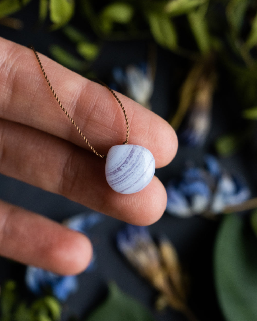 Blue Lace Agate Vegan Silk Necklace - The Healing Pear