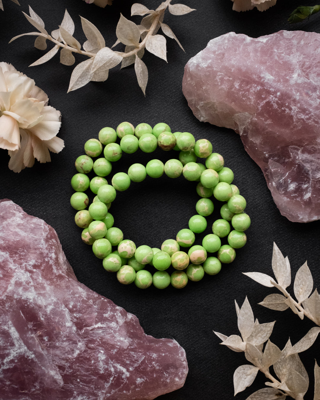 Lime Green Imperial Jasper Round Bead Bracelet 8mm - The Healing Pear