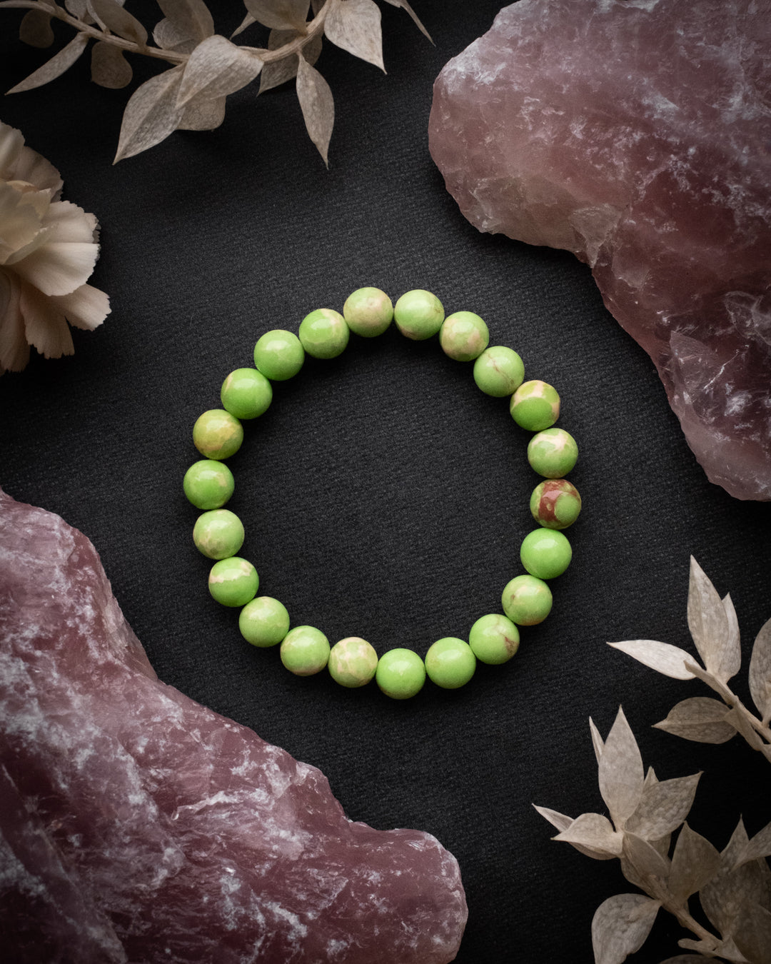 Lime Green Imperial Jasper Round Bead Bracelet 8mm - The Healing Pear