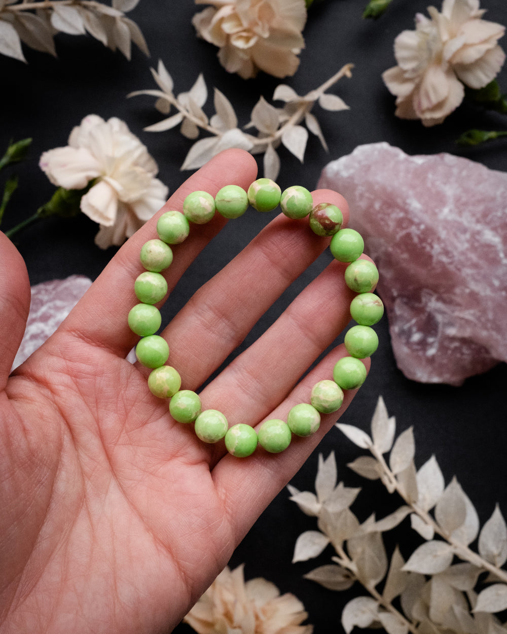 Lime Green Imperial Jasper Round Bead Bracelet 8mm - The Healing Pear