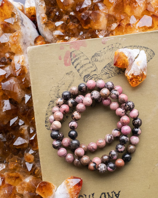 Rhodonite Round Bead Bracelet - The Healing Pear