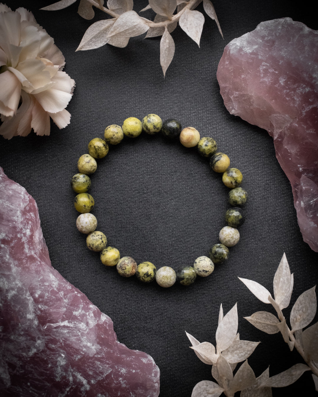 Serpentine Round Bead Bracelet 8mm - The Healing Pear