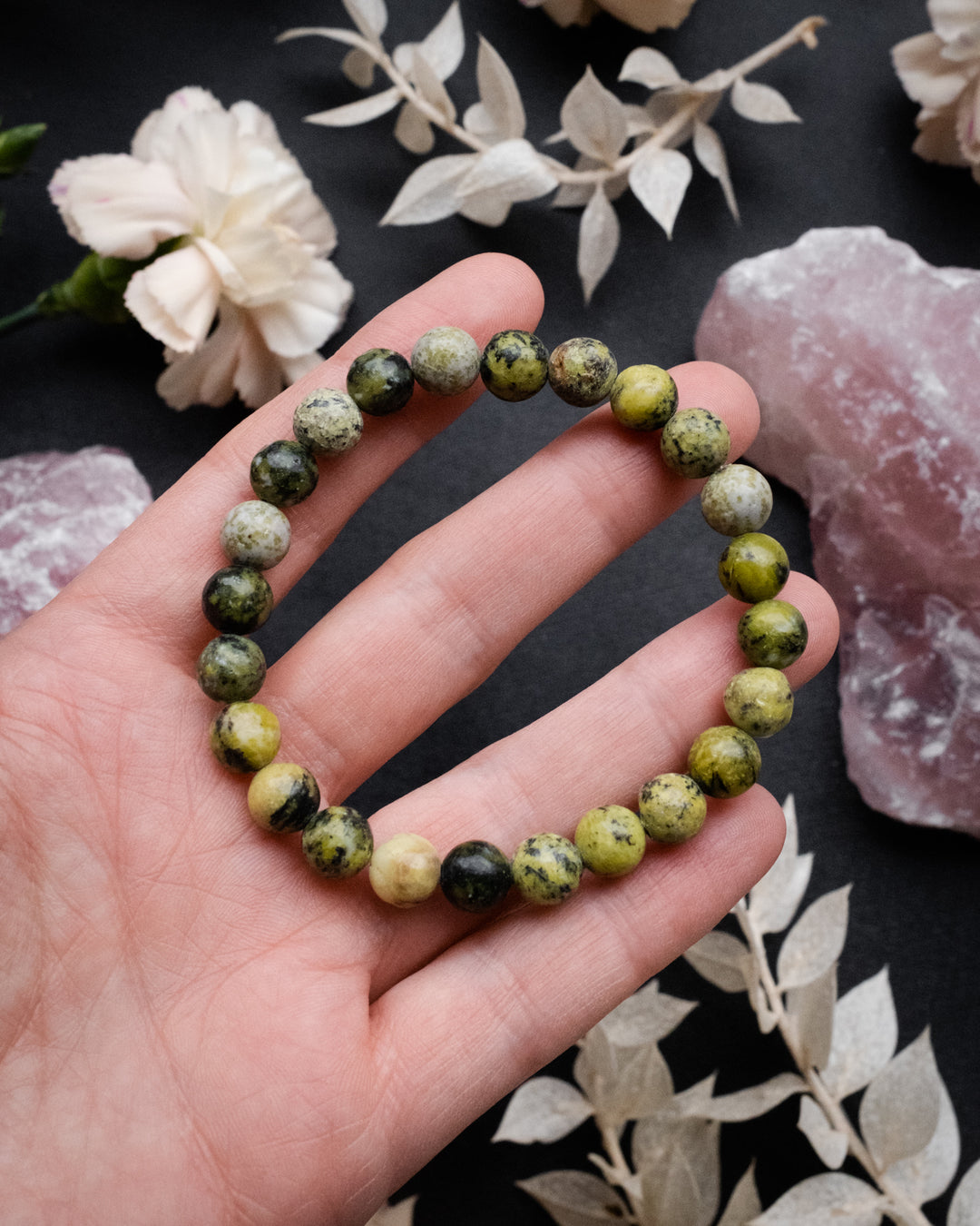 Serpentine Round Bead Bracelet 8mm - The Healing Pear