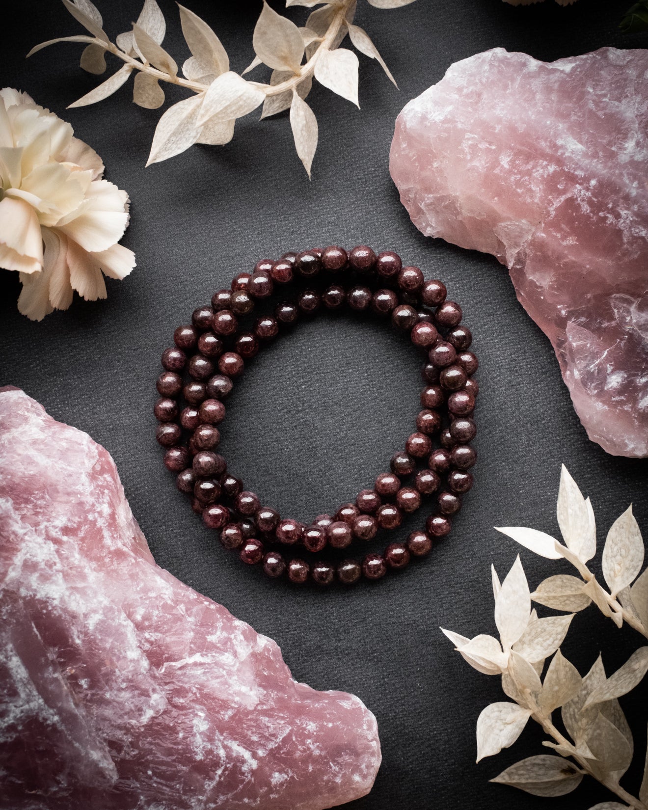Garnet Round Bead Bracelet 6mm - The Healing Pear