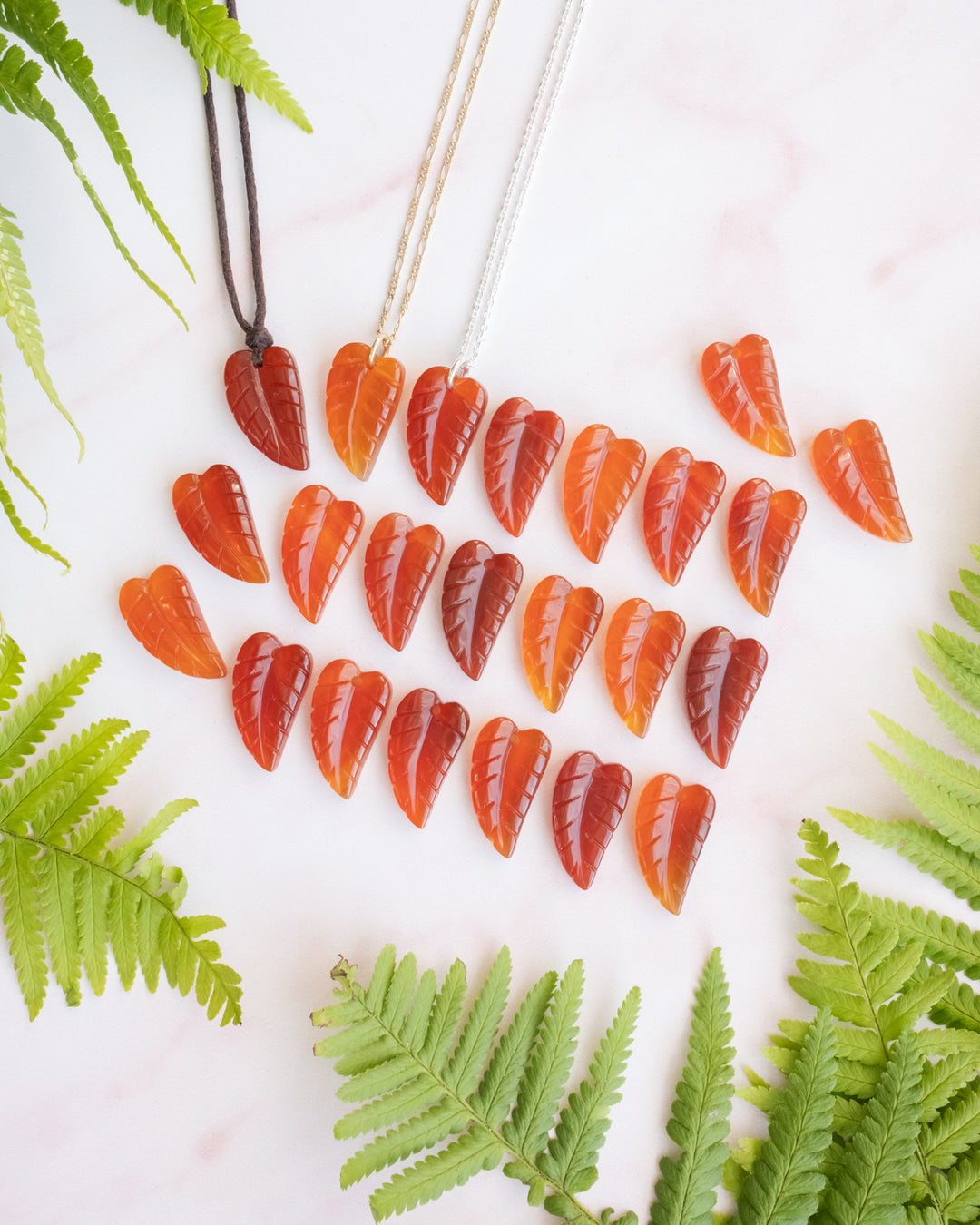 Carnelian Hand Carved Leaf Necklace - The Healing Pear