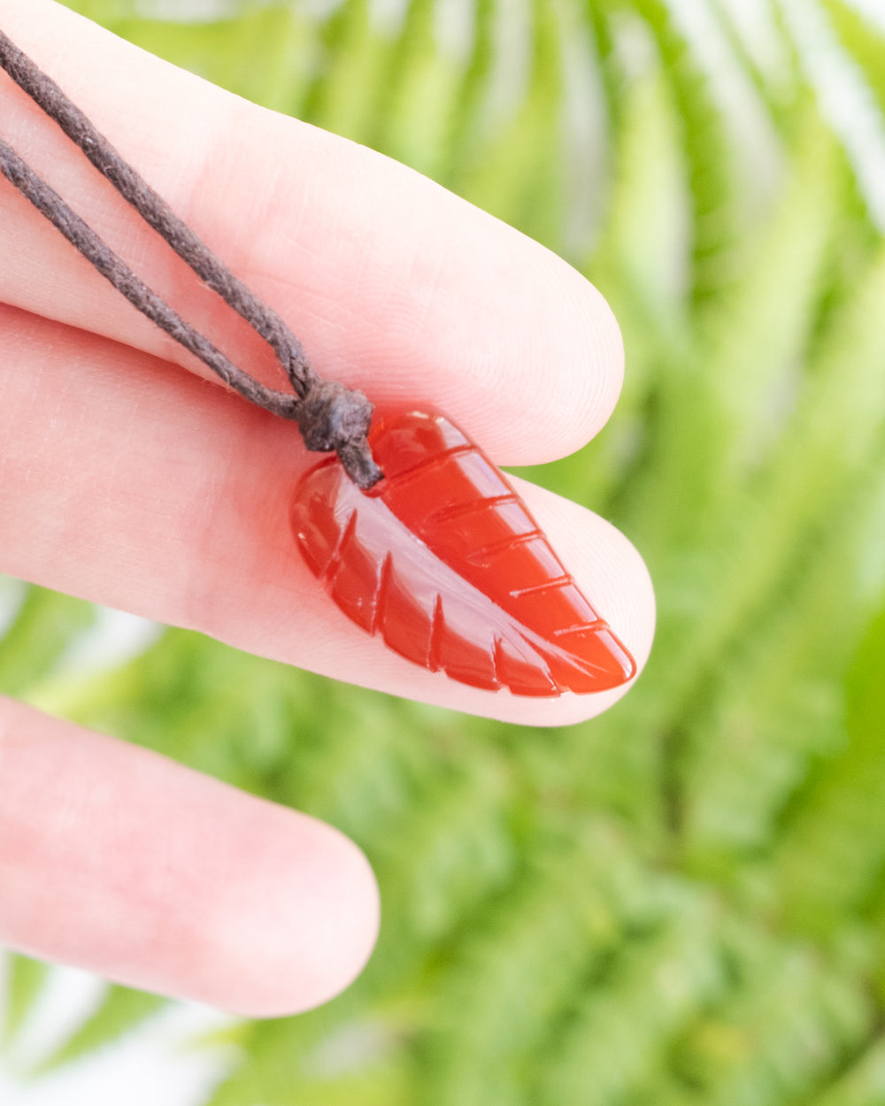 Carnelian Hand Carved Leaf Necklace - The Healing Pear
