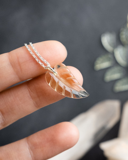 Citrine Hand Carved Leaf Necklace - The Healing Pear