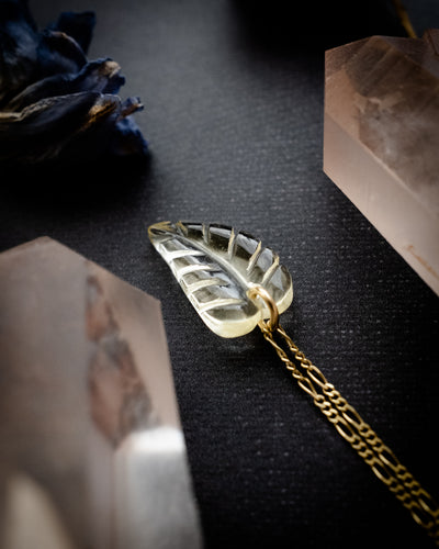 Natural Citrine Hand Carved Leaf Necklace