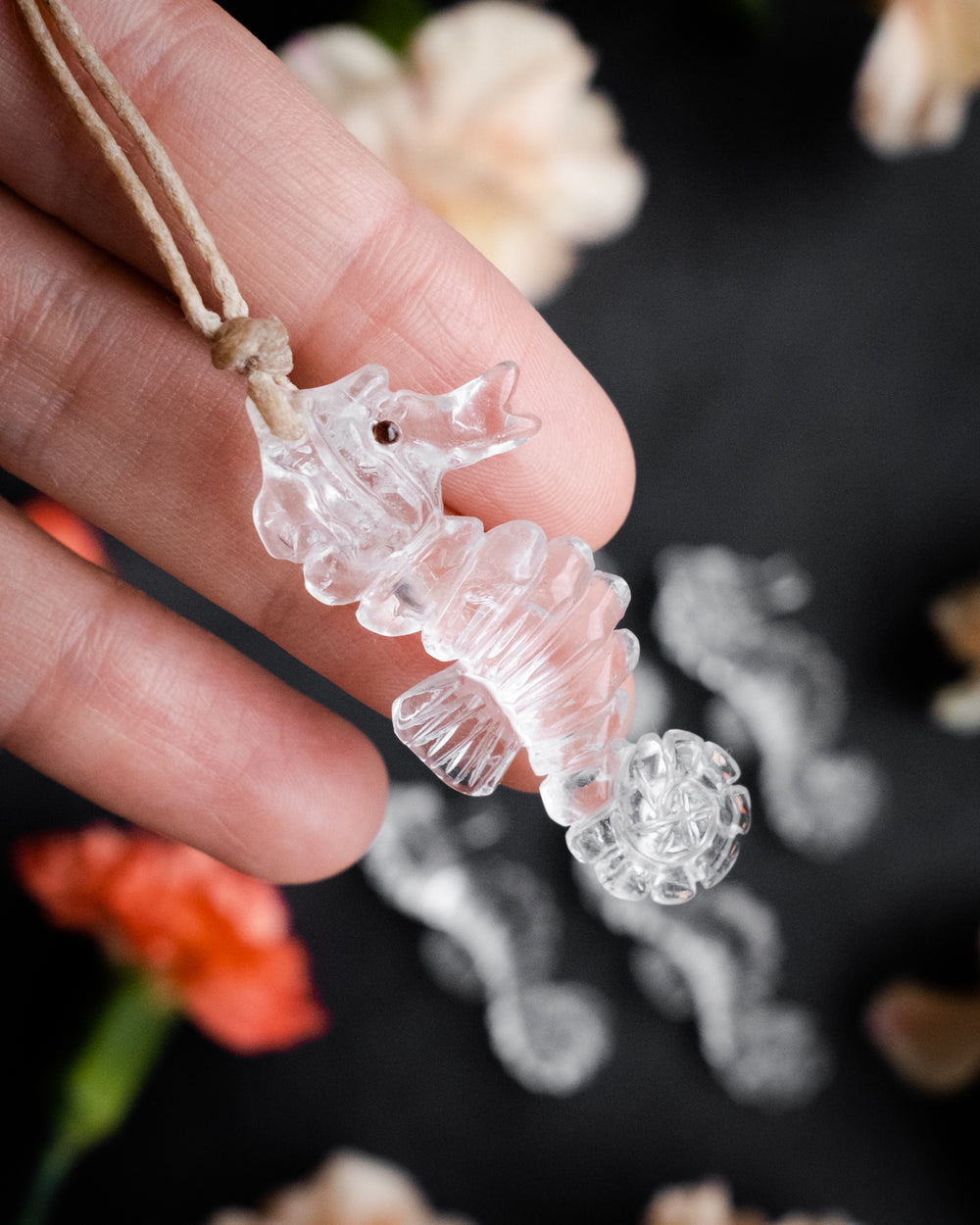 Clear Quartz Hand Carved Seahorse Necklace - The Healing Pear