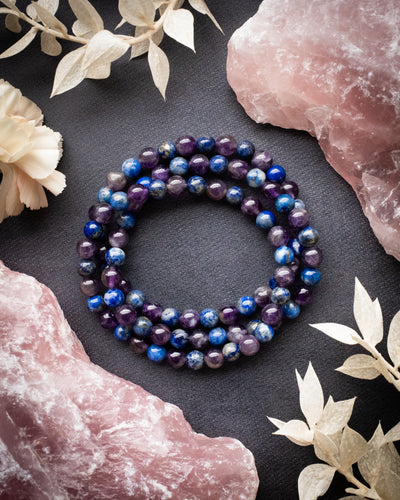 Amethyst & Lapis Lazuli Round Bead Bracelet 6mm
