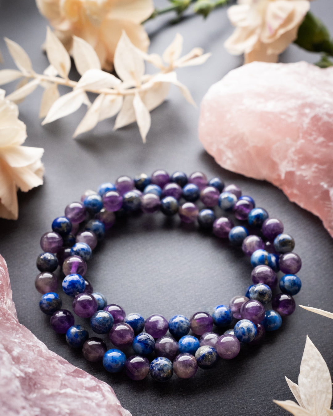 Amethyst & Lapis Lazuli Round Bead Bracelet 6mm - The Healing Pear