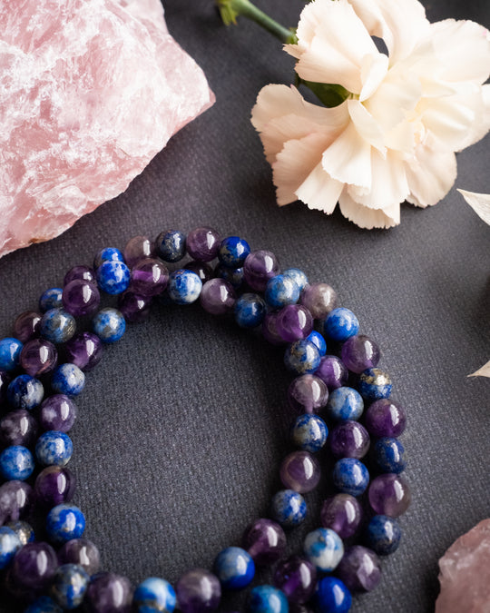 Amethyst & Lapis Lazuli Round Bead Bracelet 6mm - The Healing Pear
