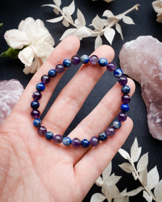 Amethyst & Lapis Lazuli Round Bead Bracelet 6mm - The Healing Pear