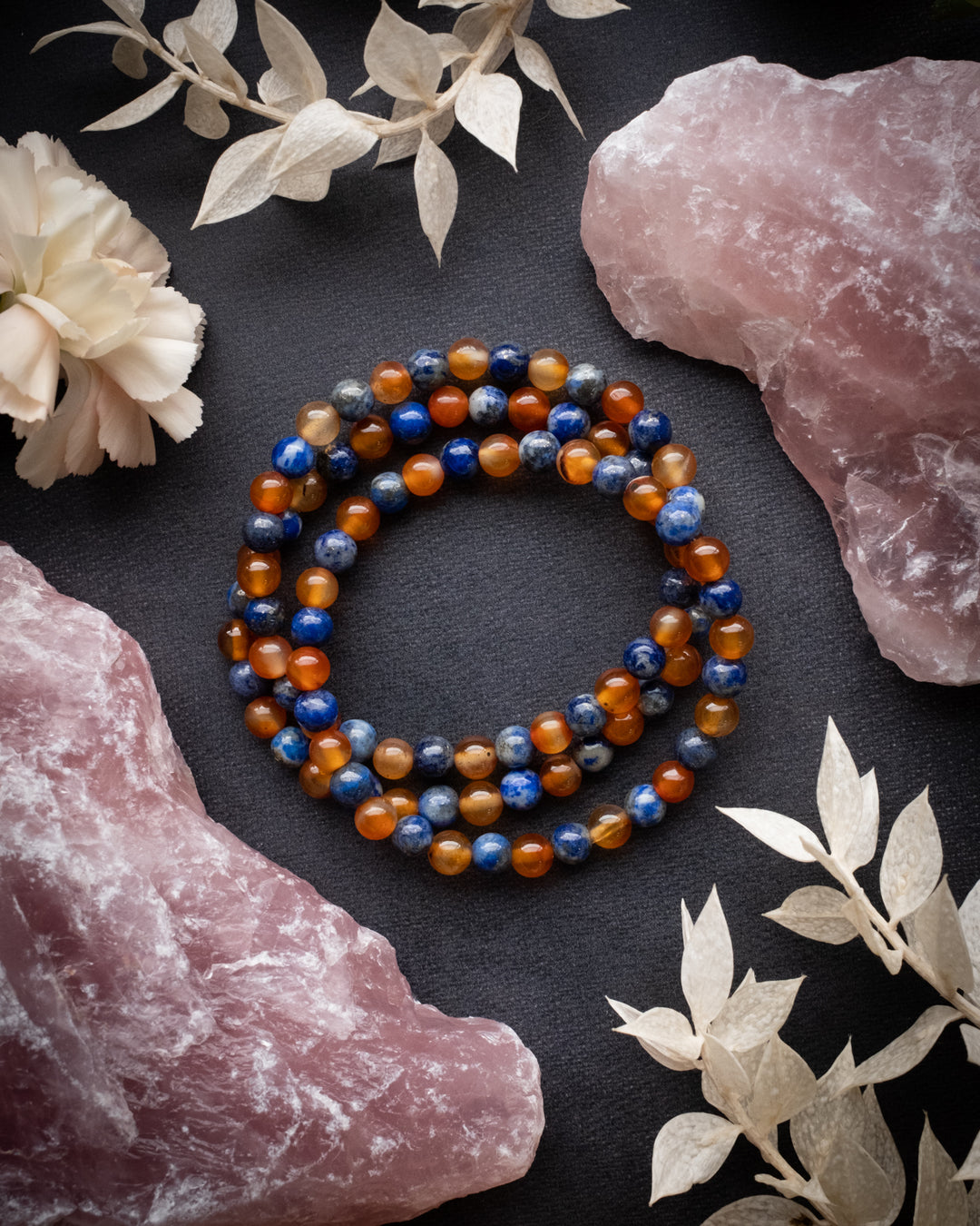 Lapis Lazuli & Carnelian Round Bead Bracelet 6mm - The Healing Pear