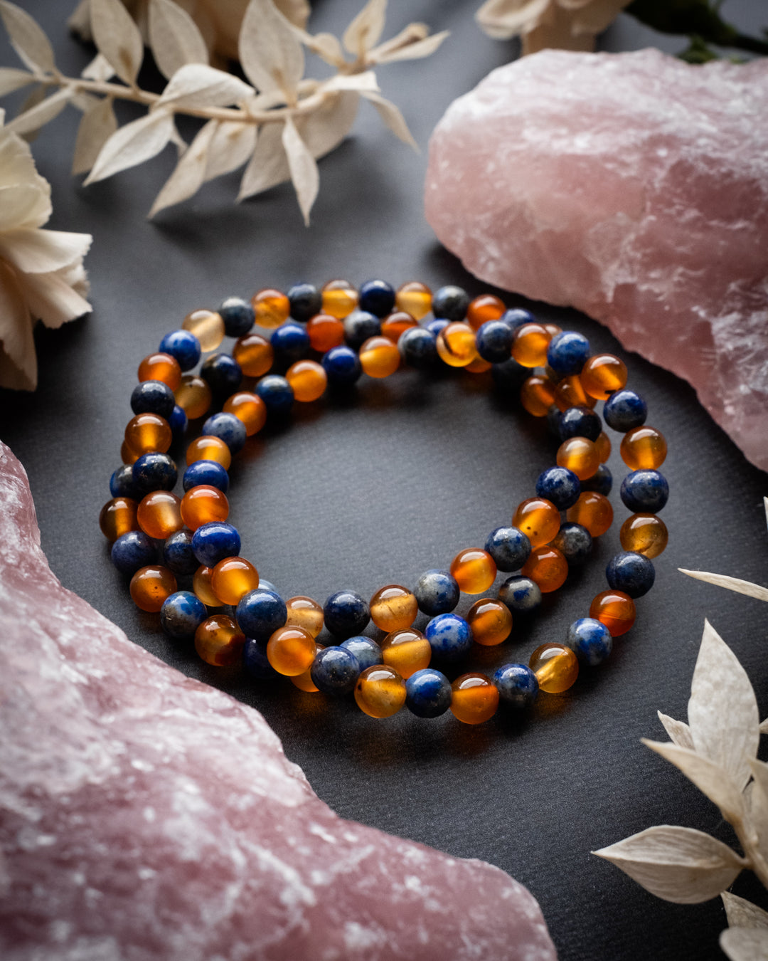 Lapis Lazuli & Carnelian Round Bead Bracelet 6mm - The Healing Pear