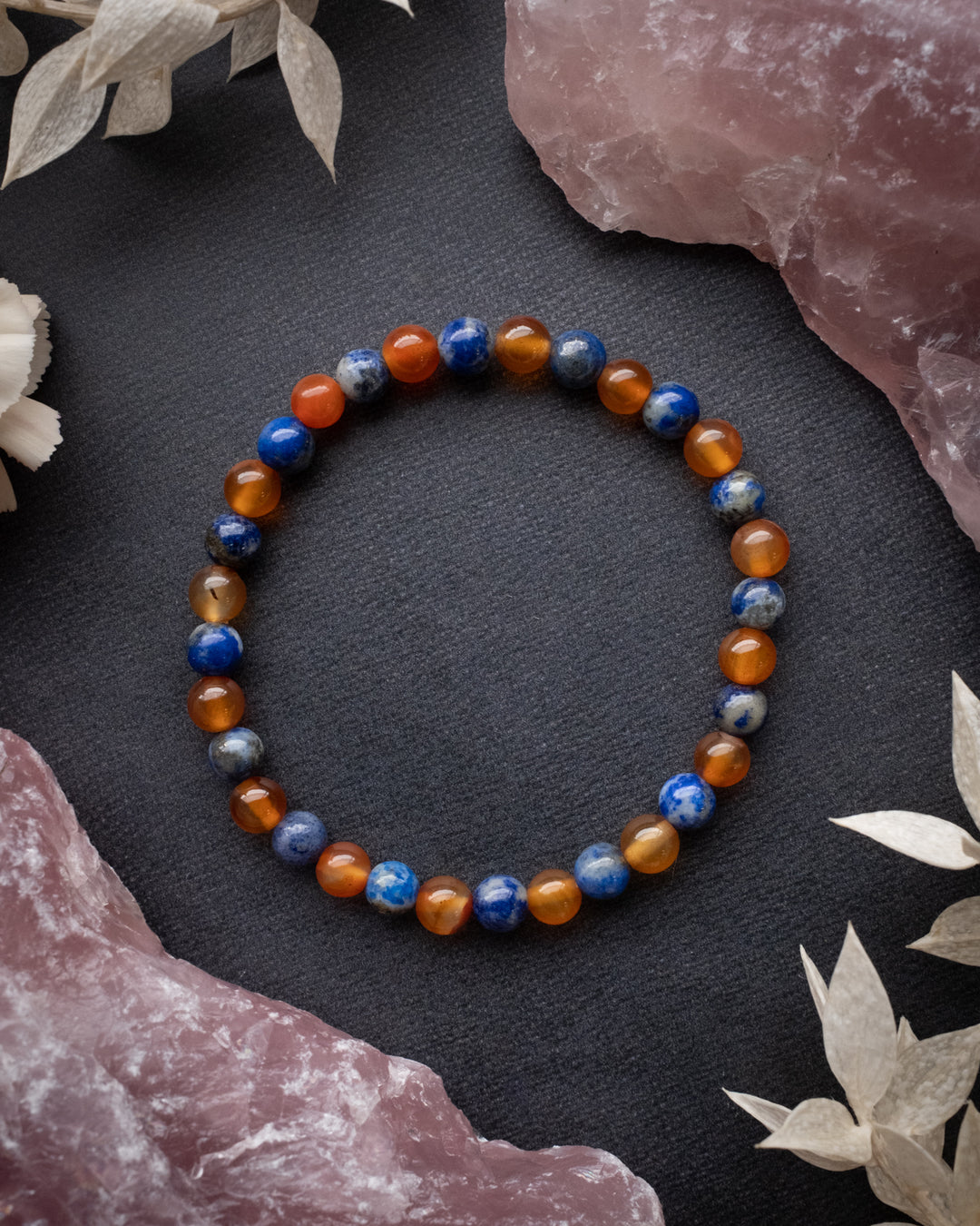 Lapis Lazuli & Carnelian Round Bead Bracelet 6mm - The Healing Pear