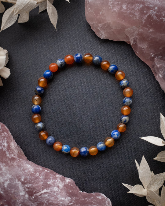 Lapis Lazuli & Carnelian Round Bead Bracelet 6mm - The Healing Pear