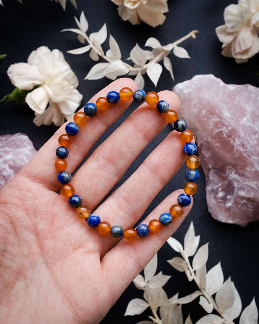 Lapis Lazuli & Carnelian Round Bead Bracelet 6mm - The Healing Pear