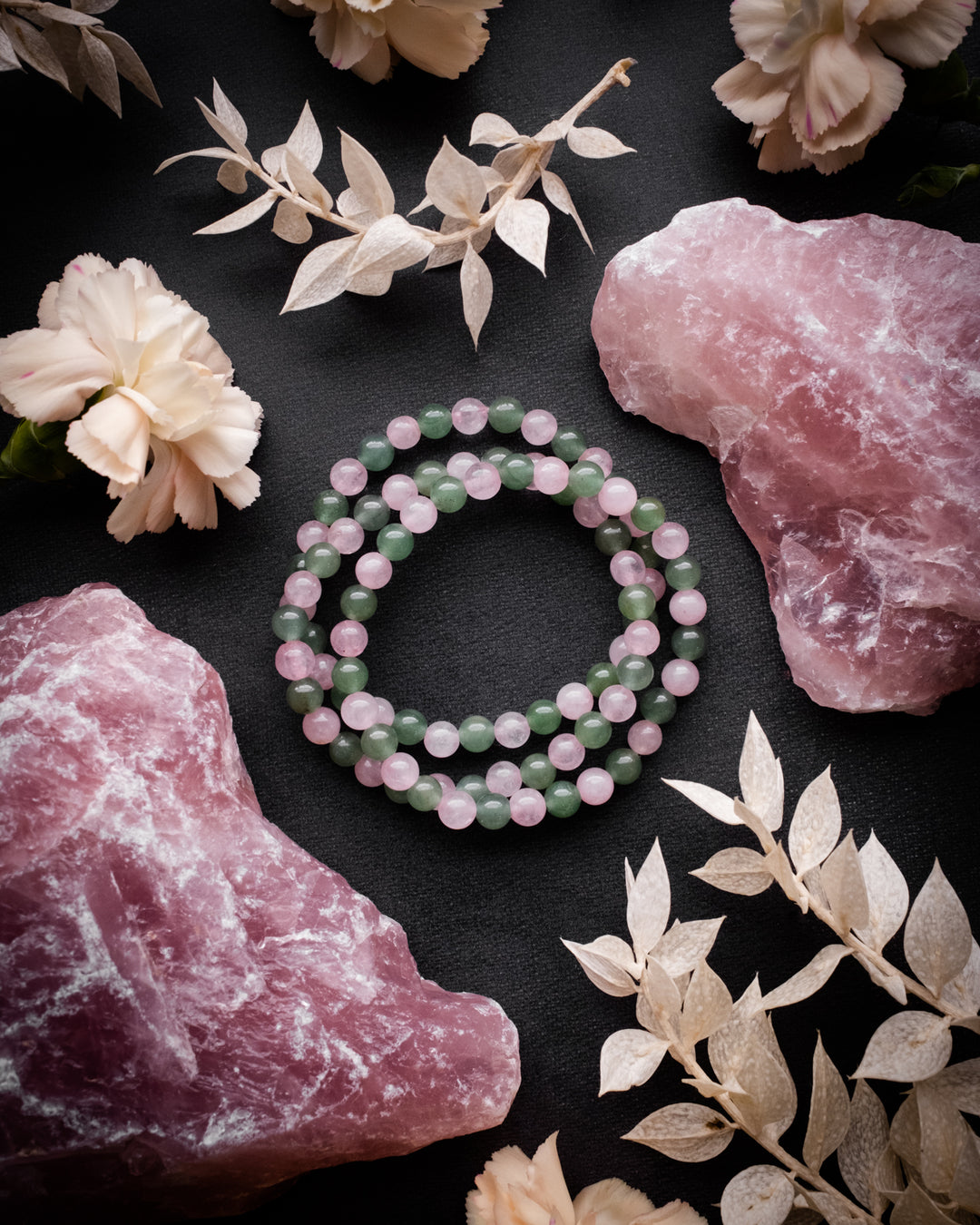 Rose Quartz & Aventurine Round Bead Bracelet 6mm - The Healing Pear