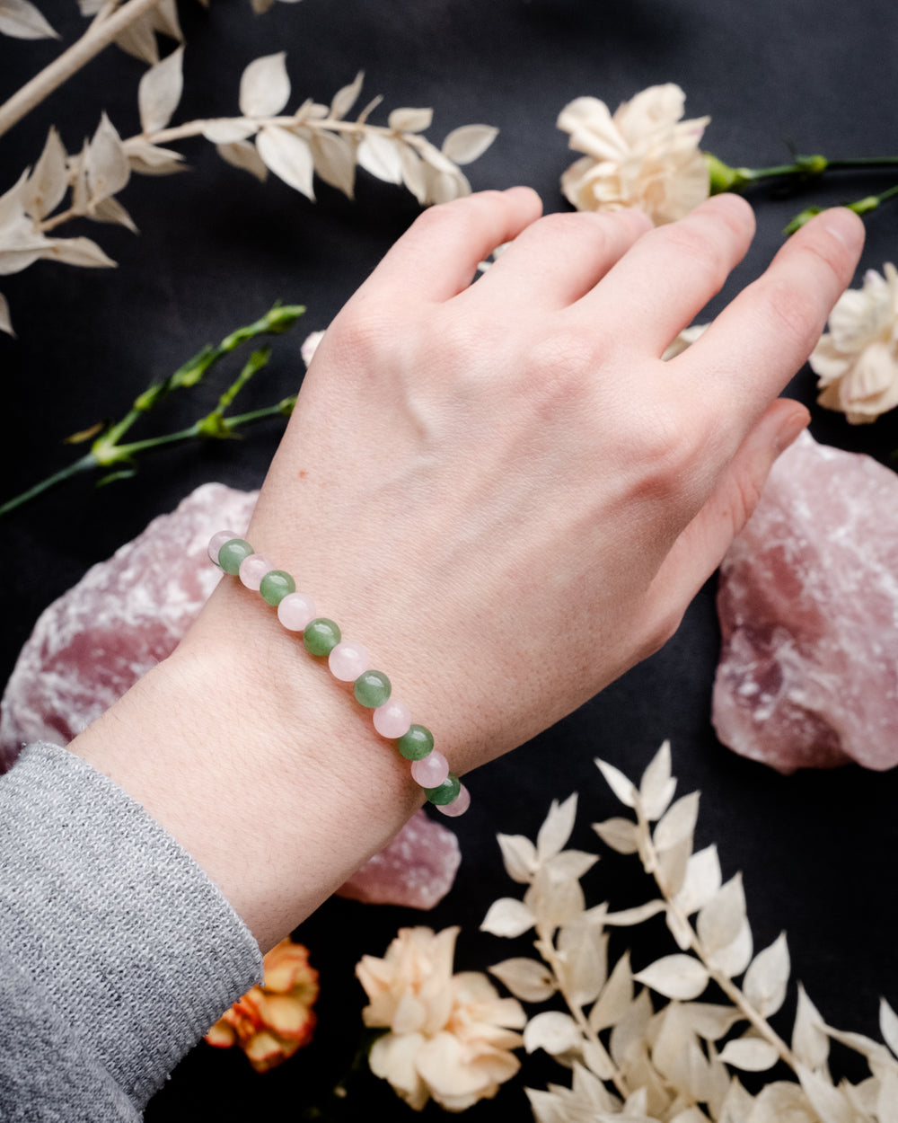 Rose Quartz & Aventurine Round Bead Bracelet 6mm - The Healing Pear