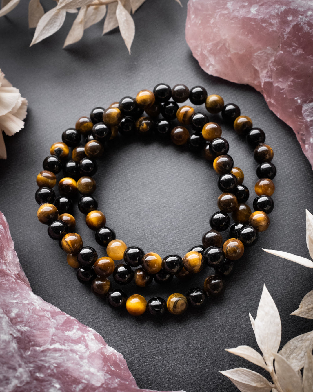 Black Tourmaline & Tiger's Eye Round Bead Bracelet 6mm - The Healing Pear