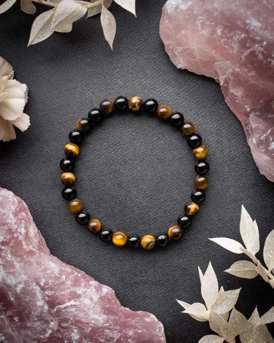 Black Tourmaline & Tiger's Eye Round Bead Bracelet 6mm - The Healing Pear