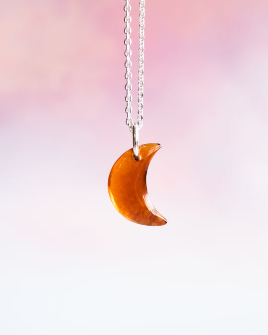 Gemstone Crescent Moon Recycled Sterling Silver Necklace - The Healing Pear