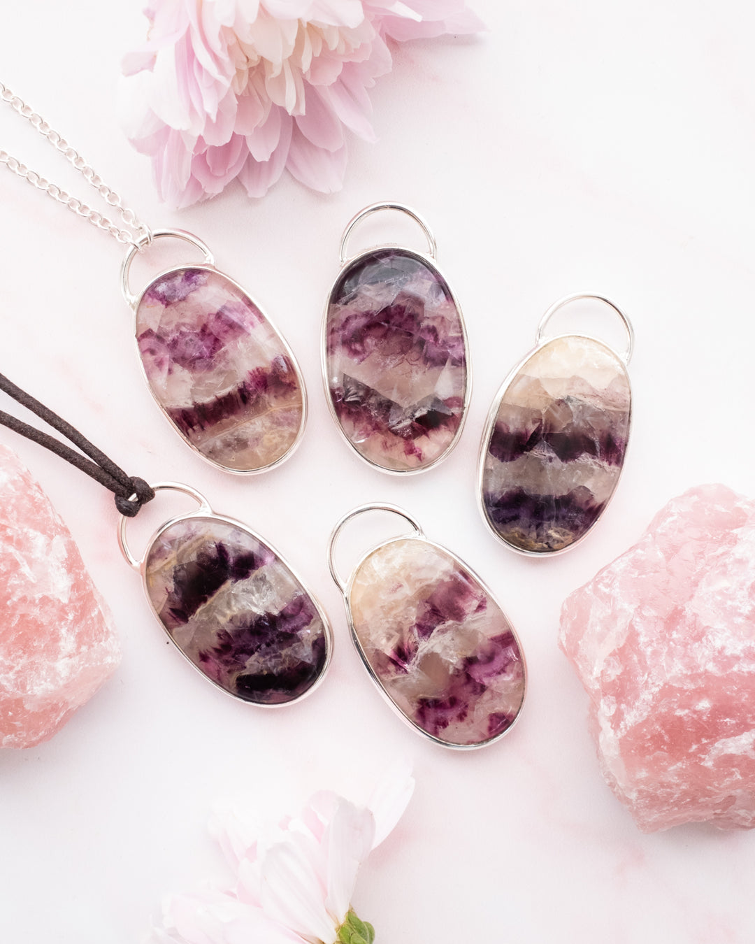 Rainbow Fluorite Pebble Sterling Silver Necklace - The Healing Pear