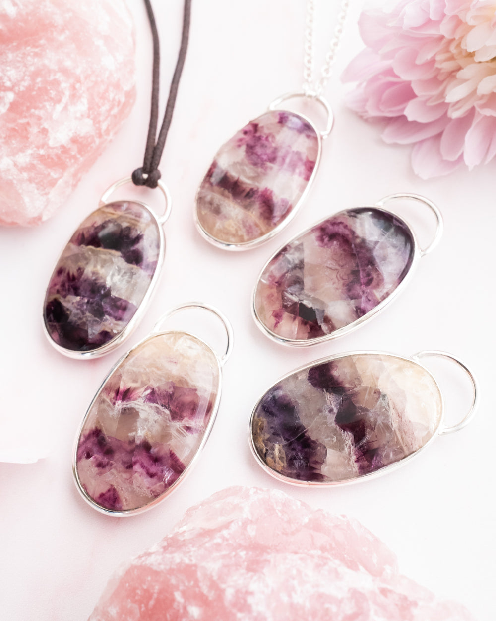 Rainbow Fluorite Pebble Sterling Silver Necklace - The Healing Pear