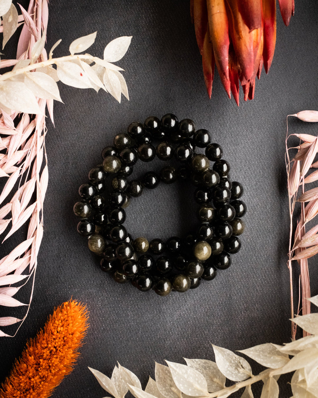 Gold Sheen Obsidian Round Bead Bracelet - The Healing Pear