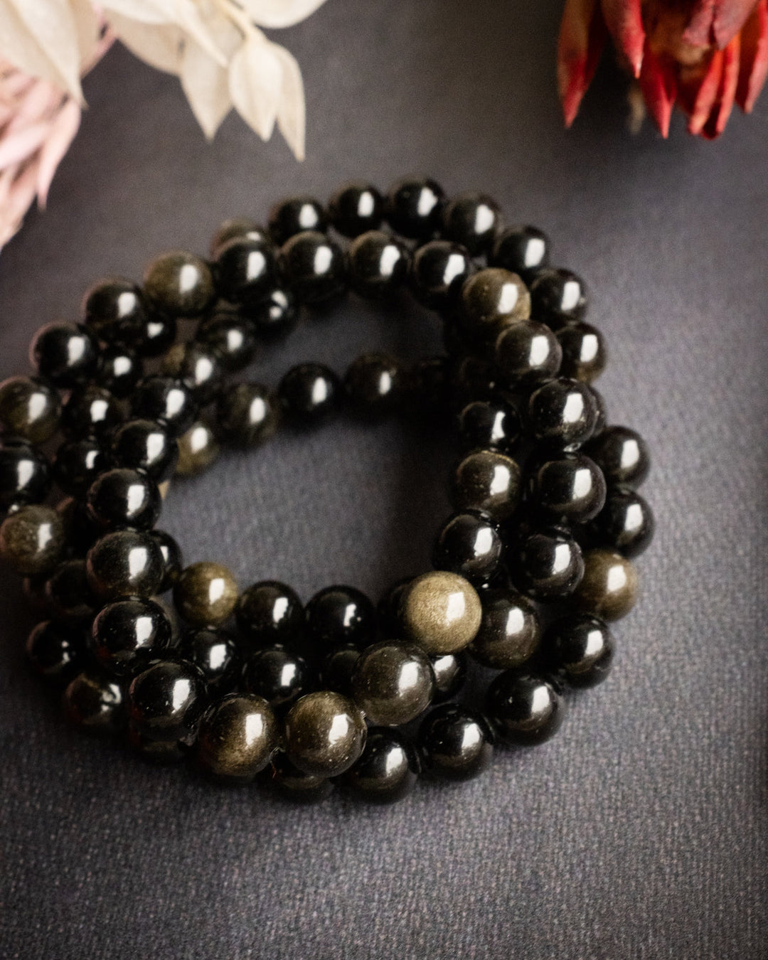 Gold Sheen Obsidian Round Bead Bracelet - The Healing Pear