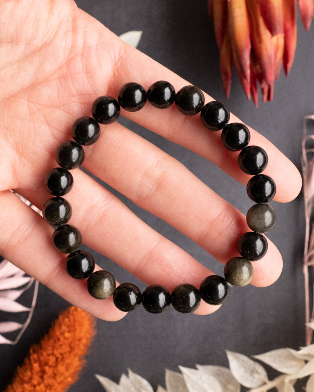 Gold Sheen Obsidian Round Bead Bracelet - The Healing Pear