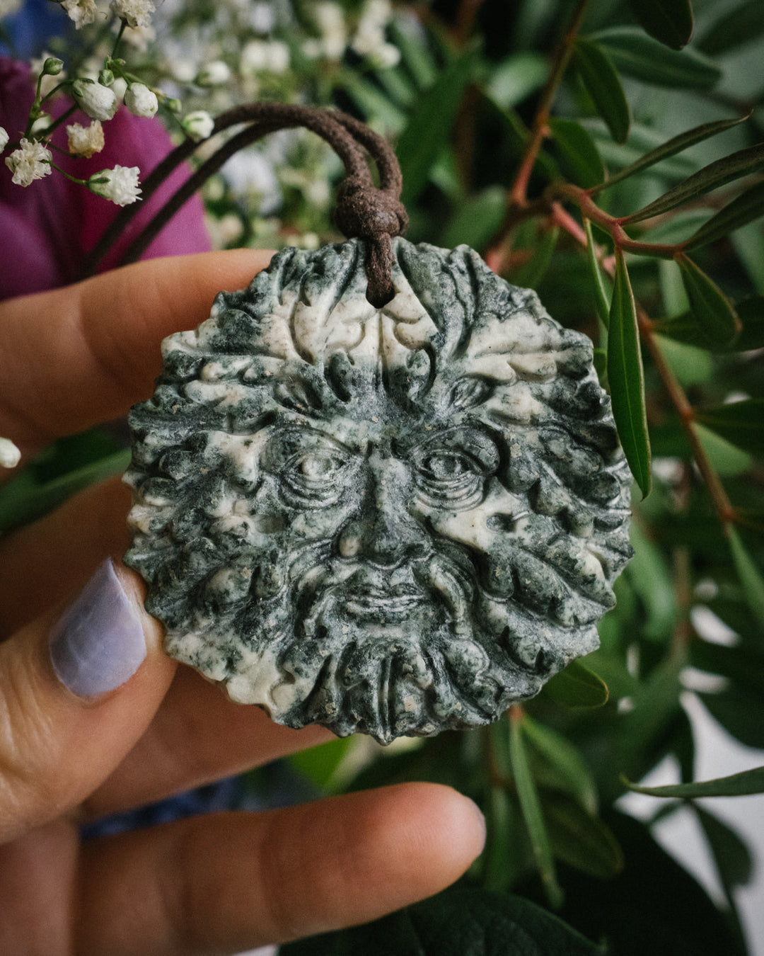 Stonehenge Preseli Bluestone Hand Carved Green Man Necklace - The Healing Pear