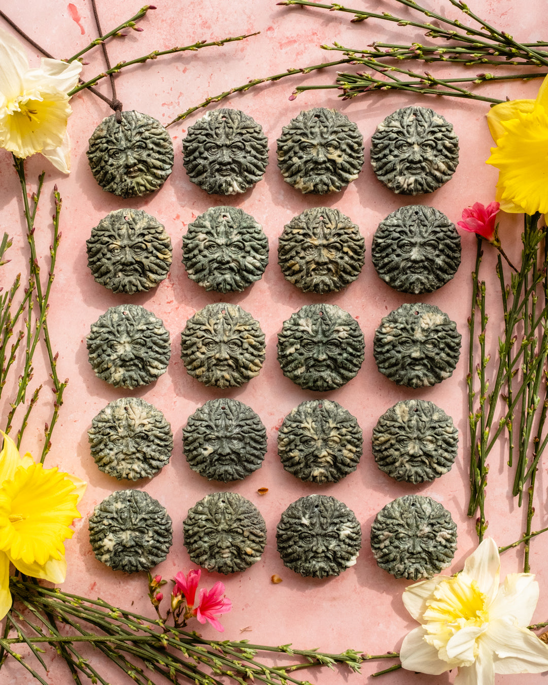 Stonehenge Preseli Bluestone Hand Carved Green Man Necklace - The Healing Pear
