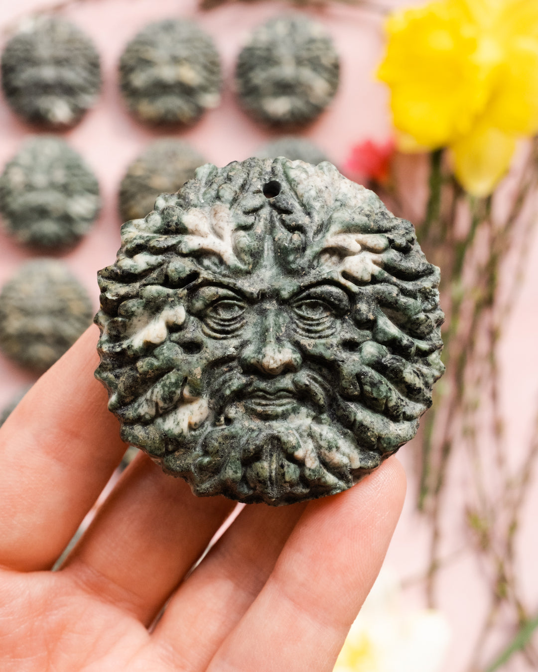 Stonehenge Preseli Bluestone Hand Carved Green Man Necklace - The Healing Pear