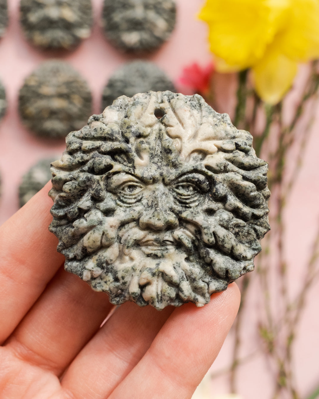 Stonehenge Preseli Bluestone Hand Carved Green Man Necklace - The Healing Pear