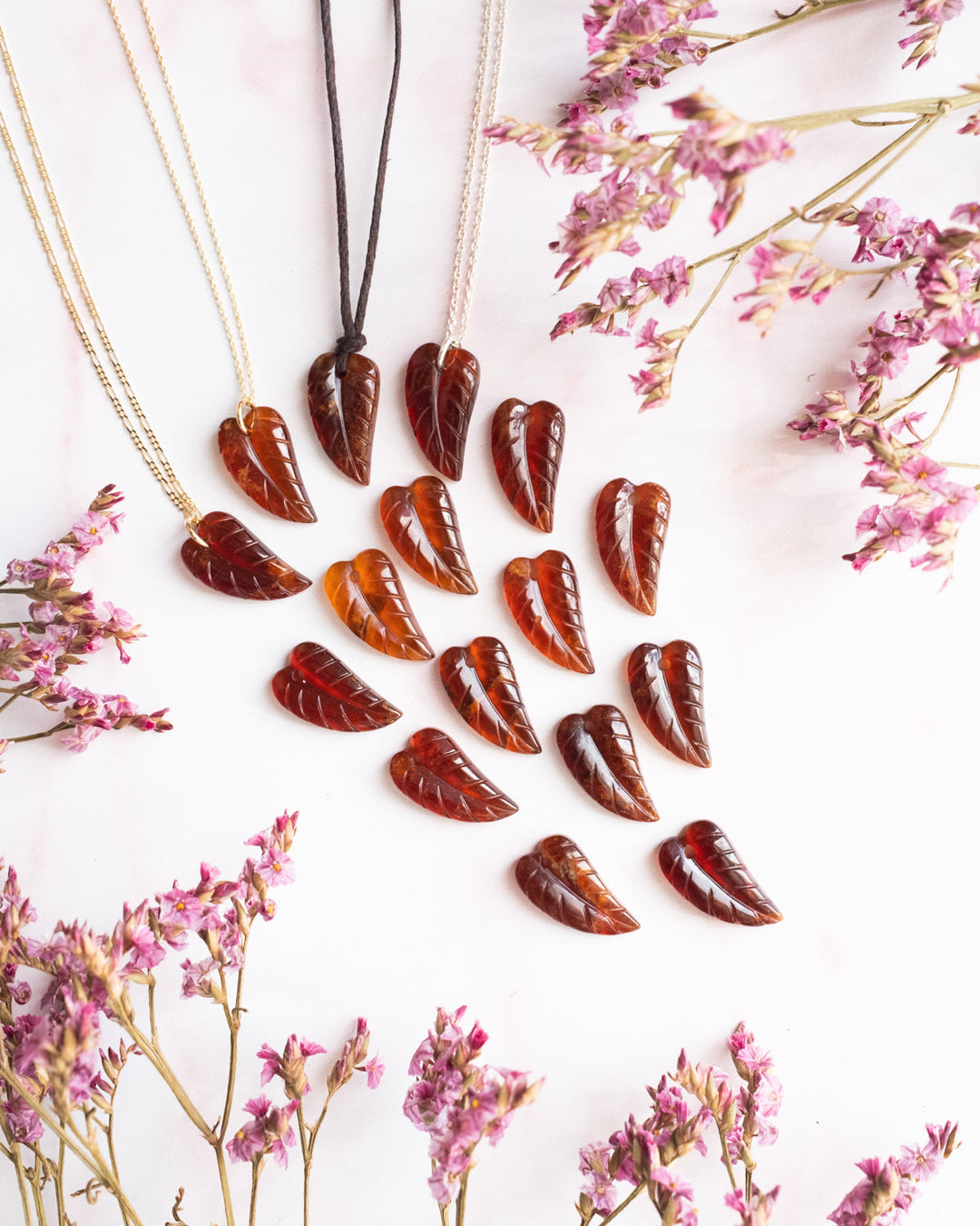 Grossular Garnet Hand Carved Leaf Necklace - The Healing Pear