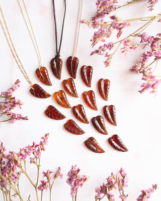 Grossular Garnet Hand Carved Leaf Necklace