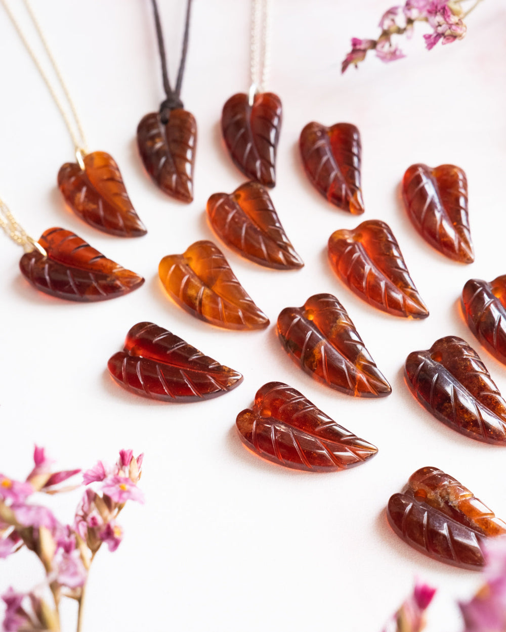 Grossular Garnet Hand Carved Leaf Necklace - The Healing Pear