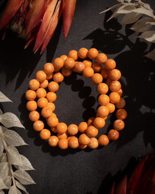 Orange Imperial Jasper Round Bead Bracelet - The Healing Pear