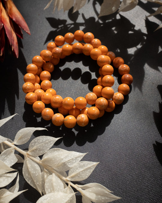 Orange Imperial Jasper Round Bead Bracelet - The Healing Pear