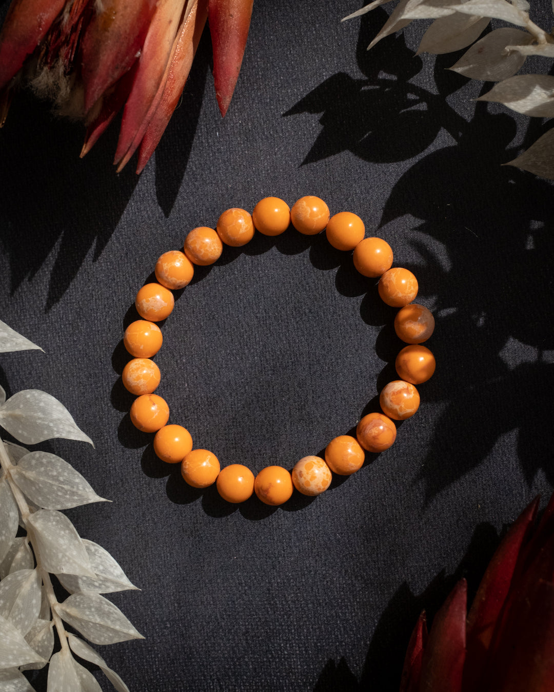 Orange Imperial Jasper Round Bead Bracelet - The Healing Pear