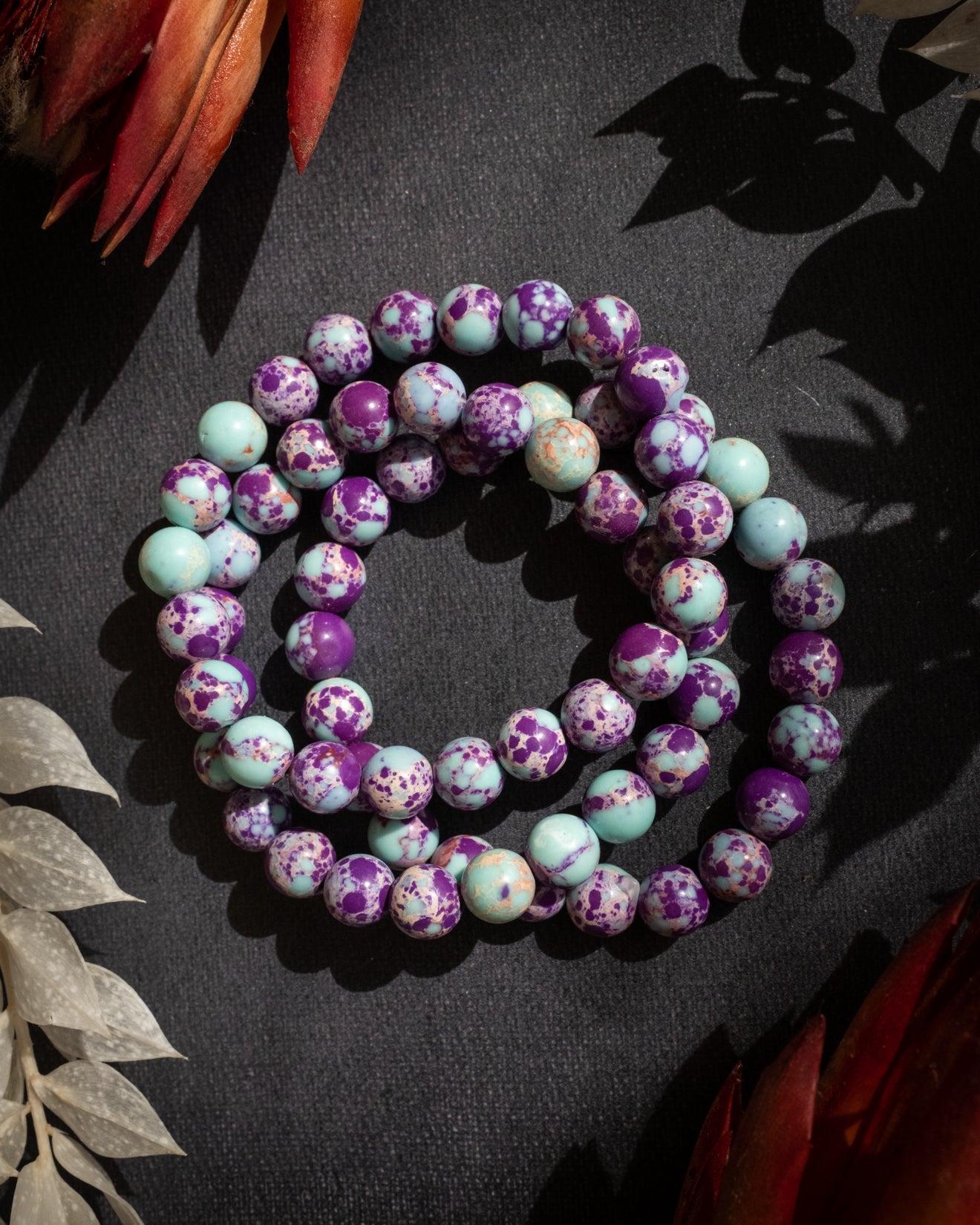 Purple Imperial Jasper Round Bead Bracelet - The Healing Pear